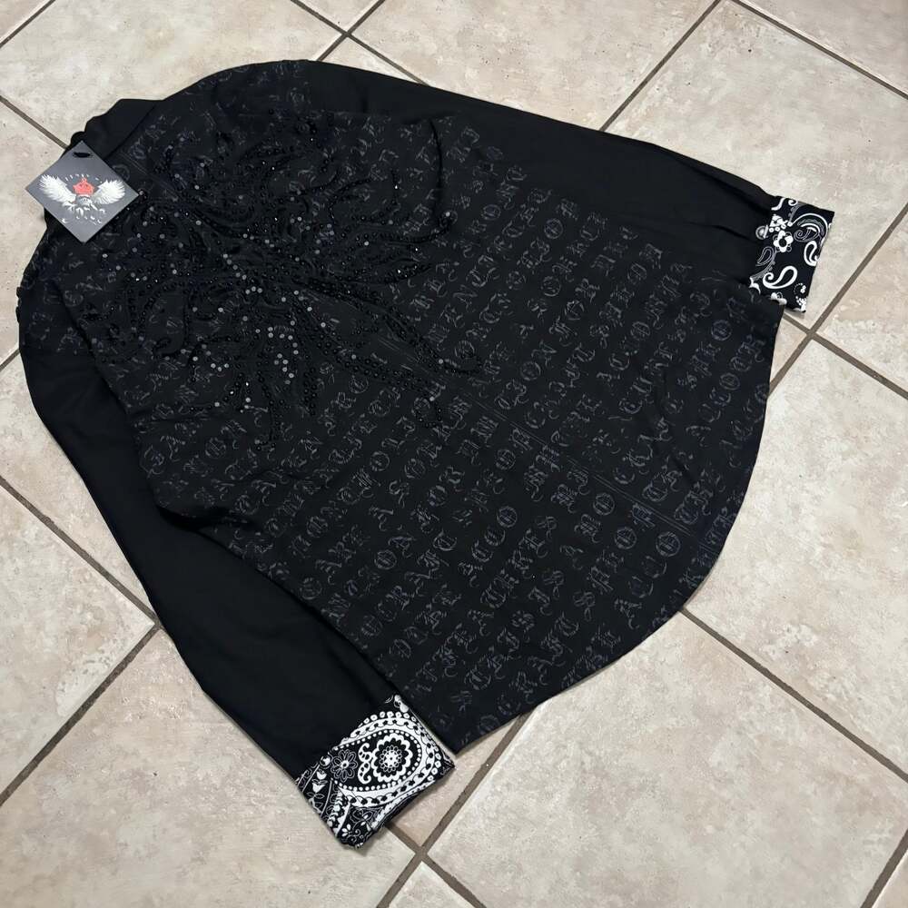 NWT Deadstock y2k grunge house of lords woven button up bedazzled shirt
